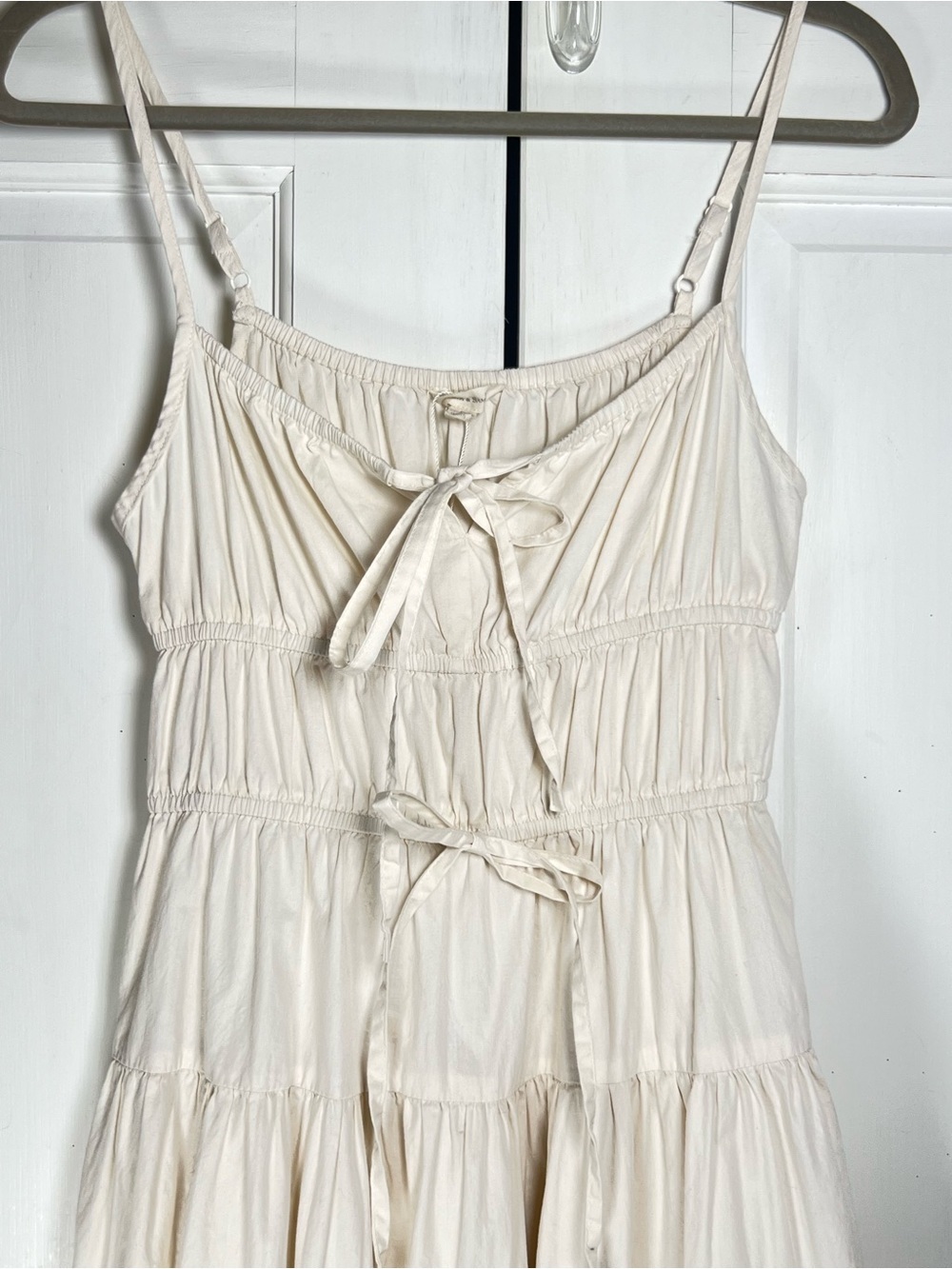 NWOT SIM & SAM ECRU TIE FRONT MILKMAID POPLIN MIDI CREAM COLOR SIDE POCKETS SZ S - Picture 5 of 9
